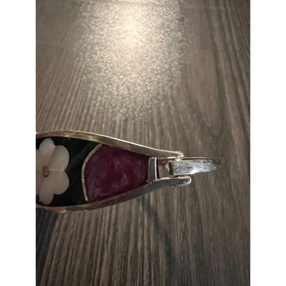 Vintage Mexican Silver & Enamel Bangle Bracelet With Floral Design - Picture 6 of 6